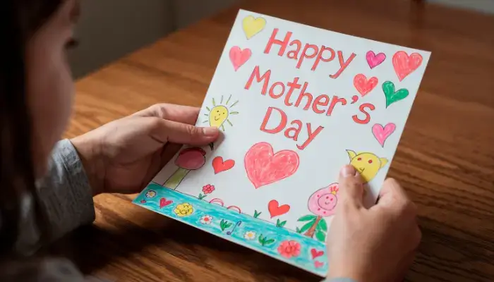 Mother writing a heartfelt Mother’s Day card